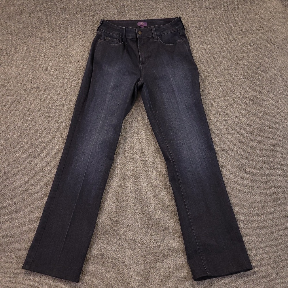 NYDJ Straight Jeans Womens Sz 8 (30x30) Mid Rise Stretch Embellished Pockets USA